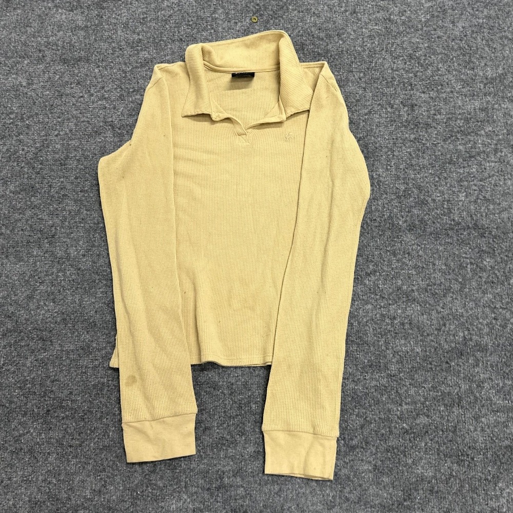 Southpole Thermal Shirt Womens Size L Tan Waffle Knit Long Sleeve Collared Top